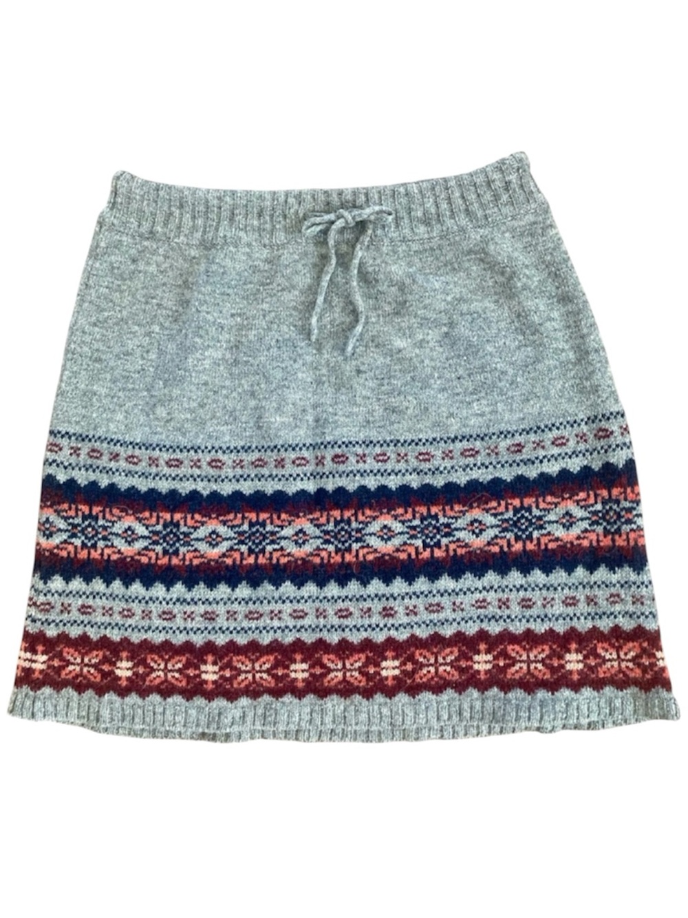 Atmosphere Fair Isle Sweater Knit Mini Skirt Gray Burgundy Size M